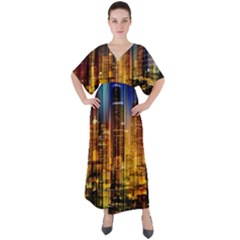 Skyline-light-rays-gloss-upgrade V-neck Boho Style Maxi Dress