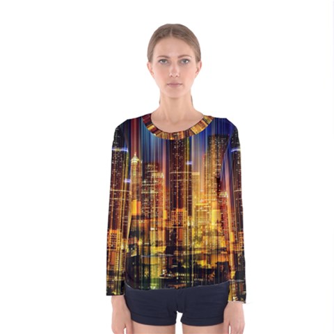 Skyline-light-rays-gloss-upgrade Women s Long Sleeve Tee by Jancukart