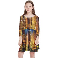 Skyline-light-rays-gloss-upgrade Kids  Quarter Sleeve Skater Dress by Jancukart