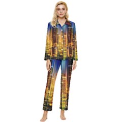 Skyline-light-rays-gloss-upgrade Womens  Long Sleeve Velvet Pocket Pajamas Set by Jancukart