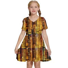 Skyline-light-rays-gloss-upgrade Kids  Short Sleeve Tiered Mini Dress by Jancukart