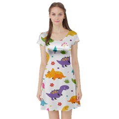 Dinosaurs-seamless-pattern-kids 003 Short Sleeve Skater Dress