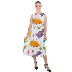 Dinosaurs-seamless-pattern-kids 003 Midi Tie-back Chiffon Dress