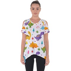 Dinosaurs-seamless-pattern-kids 003 Cut Out Side Drop Tee by nate14shop