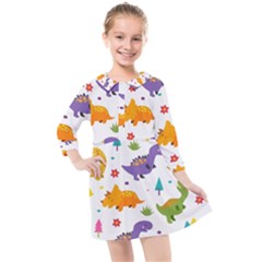 Dinosaurs-seamless-pattern-kids 003 Kids  Quarter Sleeve Shirt Dress by nate14shop