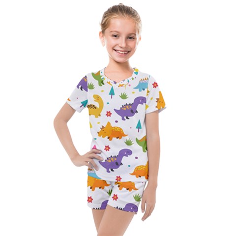 Dinosaurs-seamless-pattern-kids 003 Kids  Mesh Tee And Shorts Set by nate14shop