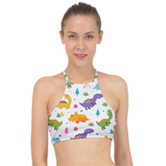 Dinosaurs-seamless-pattern-kids 003 Racer Front Bikini Top