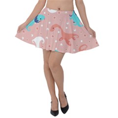 Dinosaurs-seamless-pattern-kids Velvet Skater Skirt by nate14shop