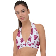 Grape-bunch-seamless-pattern-white-background-with-leaves 001 Halter Plunge Bikini Top by nate14shop