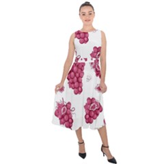 Grape-bunch-seamless-pattern-white-background-with-leaves 001 Midi Tie-back Chiffon Dress