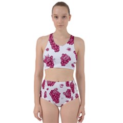 Grape-bunch-seamless-pattern-white-background-with-leaves 001 Racer Back Bikini Set by nate14shop