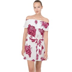 Grape-bunch-seamless-pattern-white-background-with-leaves 001 Off Shoulder Chiffon Dress by nate14shop