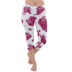 Grape-bunch-seamless-pattern-white-background-with-leaves 001 Lightweight Velour Capri Yoga Leggings by nate14shop