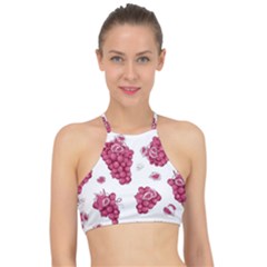 Grape-bunch-seamless-pattern-white-background-with-leaves 001 Racer Front Bikini Top by nate14shop