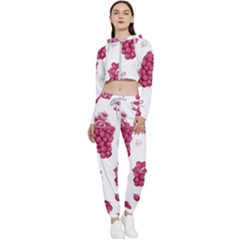 Grape-bunch-seamless-pattern-white-background-with-leaves 001 Cropped Zip Up Lounge Set by nate14shop