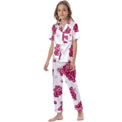 Grape-bunch-seamless-pattern-white-background-with-leaves 001 Kids  Satin Short Sleeve Pajamas Set