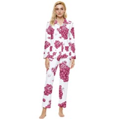 Grape-bunch-seamless-pattern-white-background-with-leaves 001 Womens  Long Sleeve Velvet Pocket Pajamas Set by nate14shop