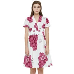 Grape-bunch-seamless-pattern-white-background-with-leaves 001 Short Sleeve Waist Detail Dress by nate14shop