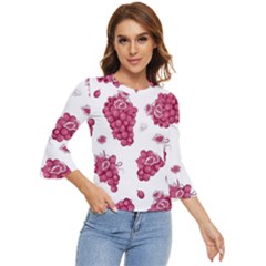 Grape-bunch-seamless-pattern-white-background-with-leaves 001 Bell Sleeve Top