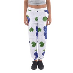 Grape-bunch-seamless-pattern-white-background-with-leaves Women s Jogger Sweatpants by nate14shop