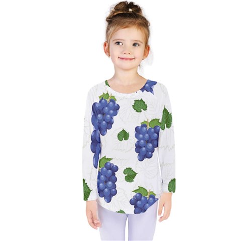 Grape-bunch-seamless-pattern-white-background-with-leaves Kids  Long Sleeve Tee by nate14shop