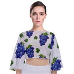 Grape-bunch-seamless-pattern-white-background-with-leaves Tie Back Butterfly Sleeve Chiffon Top by nate14shop