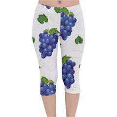 Grape-bunch-seamless-pattern-white-background-with-leaves Velvet Capri Leggings  by nate14shop