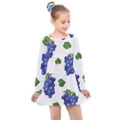 Grape-bunch-seamless-pattern-white-background-with-leaves Kids  Long Sleeve Dress