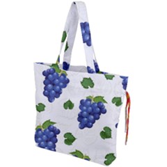 Grape-bunch-seamless-pattern-white-background-with-leaves Drawstring Tote Bag by nate14shop