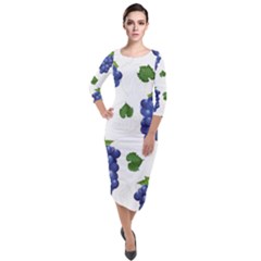 Grape-bunch-seamless-pattern-white-background-with-leaves Quarter Sleeve Midi Velour Bodycon Dress by nate14shop