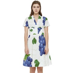 Grape-bunch-seamless-pattern-white-background-with-leaves Short Sleeve Waist Detail Dress by nate14shop