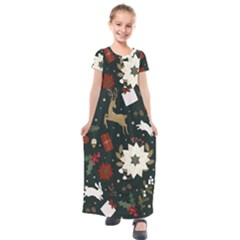 Hand Drawn Christmas Pattern Design Kids  Short Sleeve Maxi Dress by nate14shop