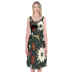 Hand Drawn Christmas Pattern Design Midi Sleeveless Dress by nate14shop