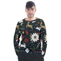 Hand Drawn Christmas Pattern Design Men s Long Sleeve Raglan Tee