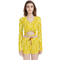 Lemon-fruits-slice-seamless-pattern Velvet Wrap Crop Top And Shorts Set by nate14shop