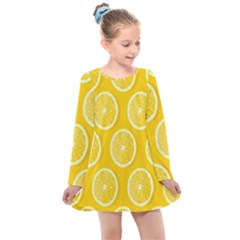 Lemon-fruits-slice-seamless-pattern Kids  Long Sleeve Dress by nate14shop