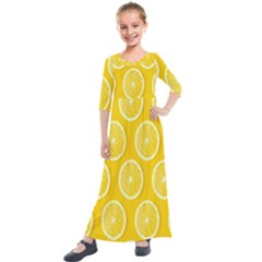 Lemon-fruits-slice-seamless-pattern Kids  Quarter Sleeve Maxi Dress