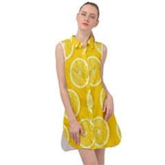 Lemon-fruits-slice-seamless-pattern Sleeveless Shirt Dress