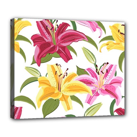 Lily-flower-seamless-pattern-white-background 001 Deluxe Canvas 24  X 20  (stretched) by nate14shop