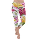 Lily-flower-seamless-pattern-white-background 001 Lightweight Velour Capri Yoga Leggings View1