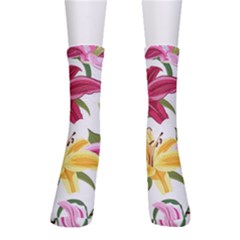 Lily-flower-seamless-pattern-white-background 001 Crew Socks