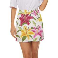 Lily-flower-seamless-pattern-white-background 001 Mini Front Wrap Skirt by nate14shop