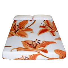 Lily-flower-seamless-pattern-white-background Fitted Sheet (queen Size) by nate14shop