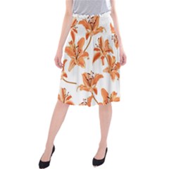 Lily-flower-seamless-pattern-white-background Midi Beach Skirt by nate14shop