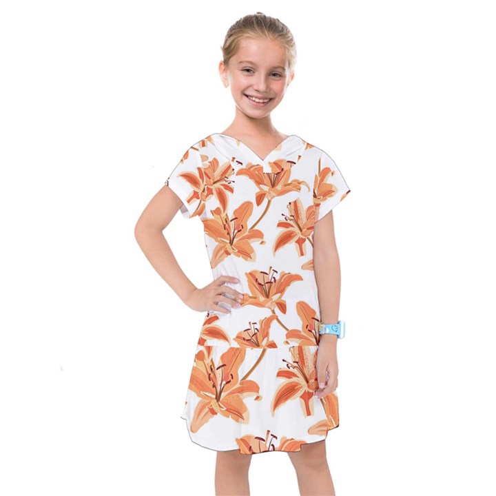 Lily-flower-seamless-pattern-white-background Kids  Drop Waist Dress