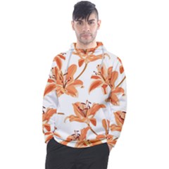 Lily-flower-seamless-pattern-white-background Men s Pullover Hoodie by nate14shop