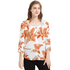 Lily-flower-seamless-pattern-white-background Chiffon Quarter Sleeve Blouse