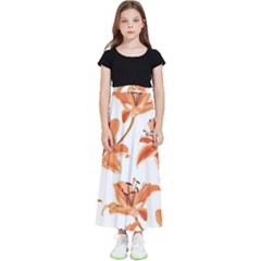 Lily-flower-seamless-pattern-white-background Kids  Flared Maxi Skirt