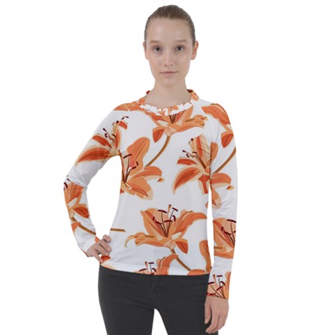 Lily-flower-seamless-pattern-white-background Women s Pique Long Sleeve Tee by nate14shop