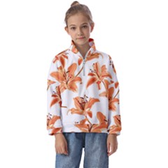 Lily-flower-seamless-pattern-white-background Kids  Half Zip Hoodie by nate14shop